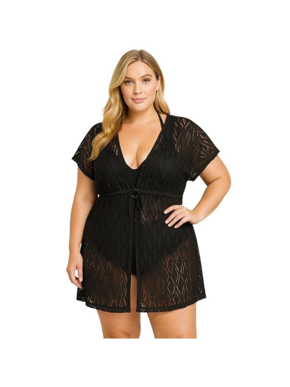 Catalina Black Crochet Lace Swim Cover-Up 2X (18W–20W) Sheer Boho